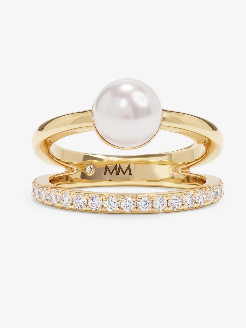 Melinda Maria Gold Pearl & Simulated Diamond Stacked Ring- Size 7